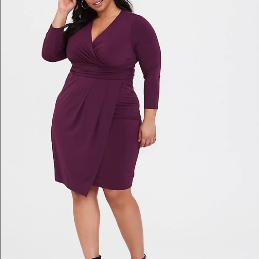 Purple Studio Knit Surplice Wrap Midi
